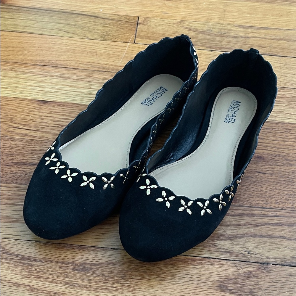 Michael Kors Black Flats with Gold Detailing